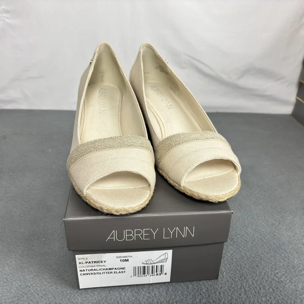 NOS Aubrey Lynn Shoes Womens Size 10 Natural Wedge Espadrille Peep Toe